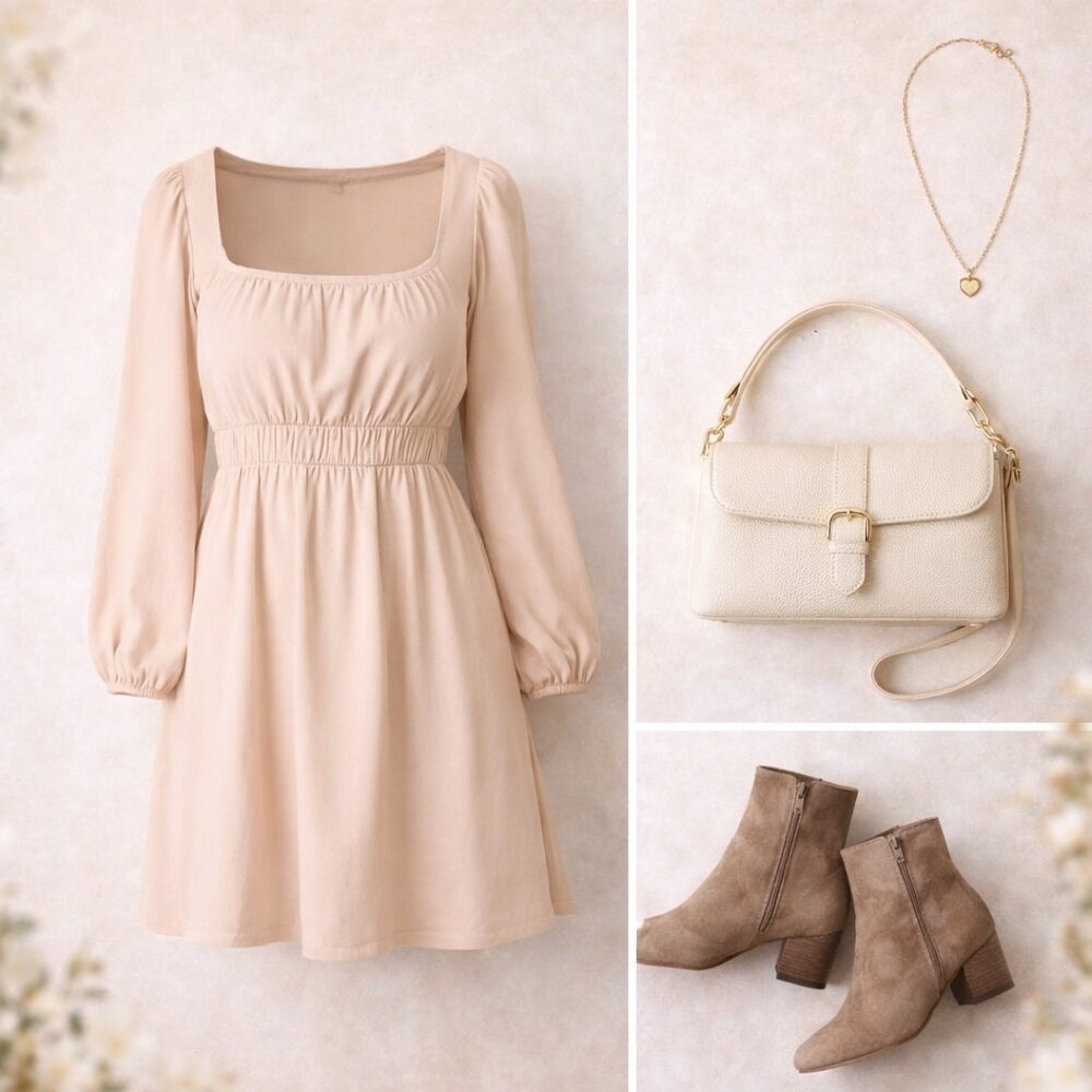 💙 Blush Long-Sleeve Smocked Waist Mini Dress – Size M